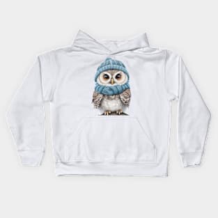 Winter Whimsy: Owl in Woolly Hat and Scarf Kids Hoodie